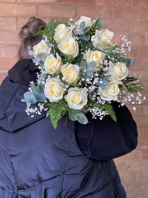 Dozen White Rose Bouquet